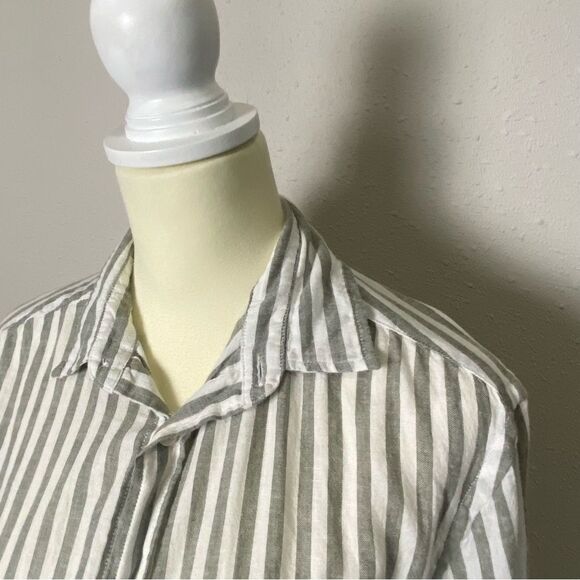 H&M Linen Blend Striped Button Front Regular Fit Coupe Standard Button Up Mens S - Picture 3 of 16